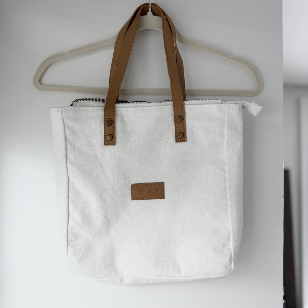 COZY EARTH | WHITE 100% VISCOSE BAMBOO REUSABLE SUSTAINABLE TOTE BAG PURSE